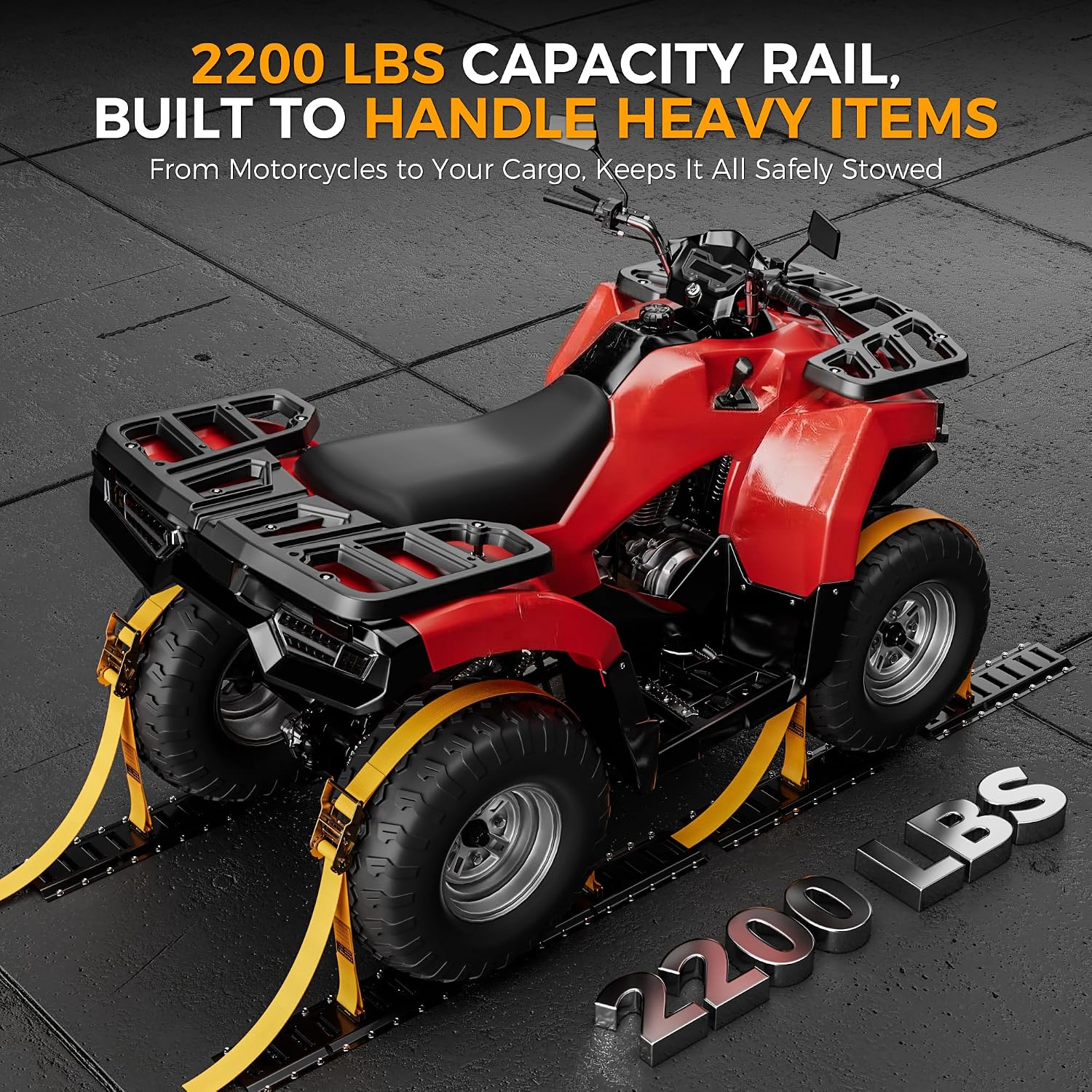 CAMMOO 16 Inch E-Track Rail Kit with 2200lbs Load Capacity, 44 Pcs Includes 6 Rails, 2 Ratchet Straps, 6 D-Ring with Tie-Downs, 6 O-Rings, 24 Screws & Storage Bag, for Trucks, Vans, Trailers, Black