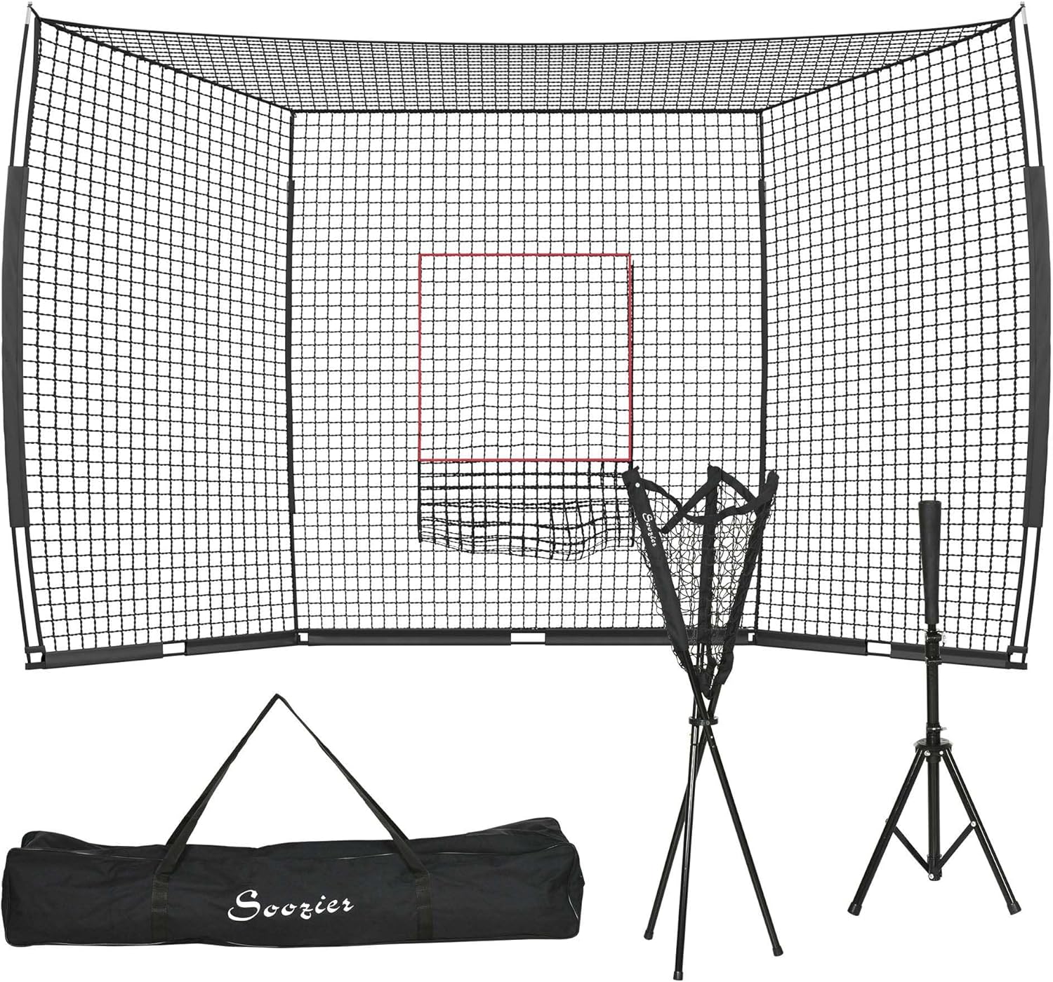 17 x 5.5 ft Baseball Nets for Batting, Portable Softball Pitching Net with Strike Zone, Tee, Caddy, Carry Bag for Pitching and Hitting, Steel Baseball Training Equipment