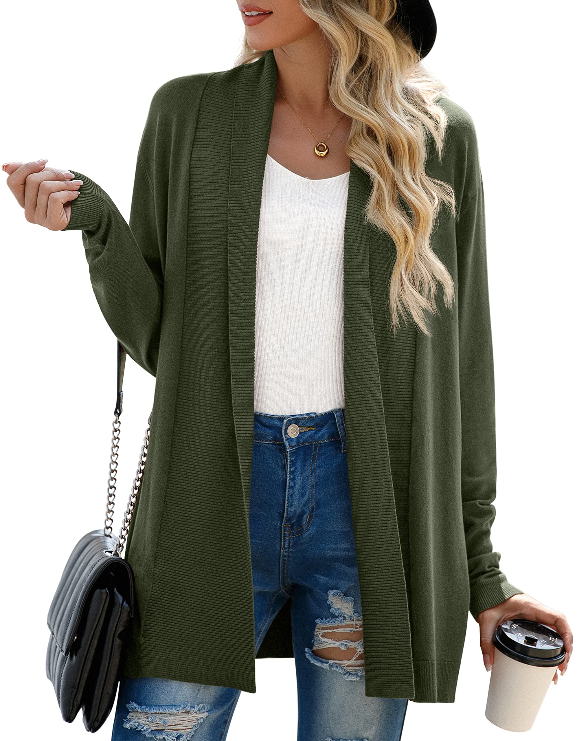 GRECERELLE Women's Long Sleeve Open Front Lightweight Casual Business Dressy Cardigan