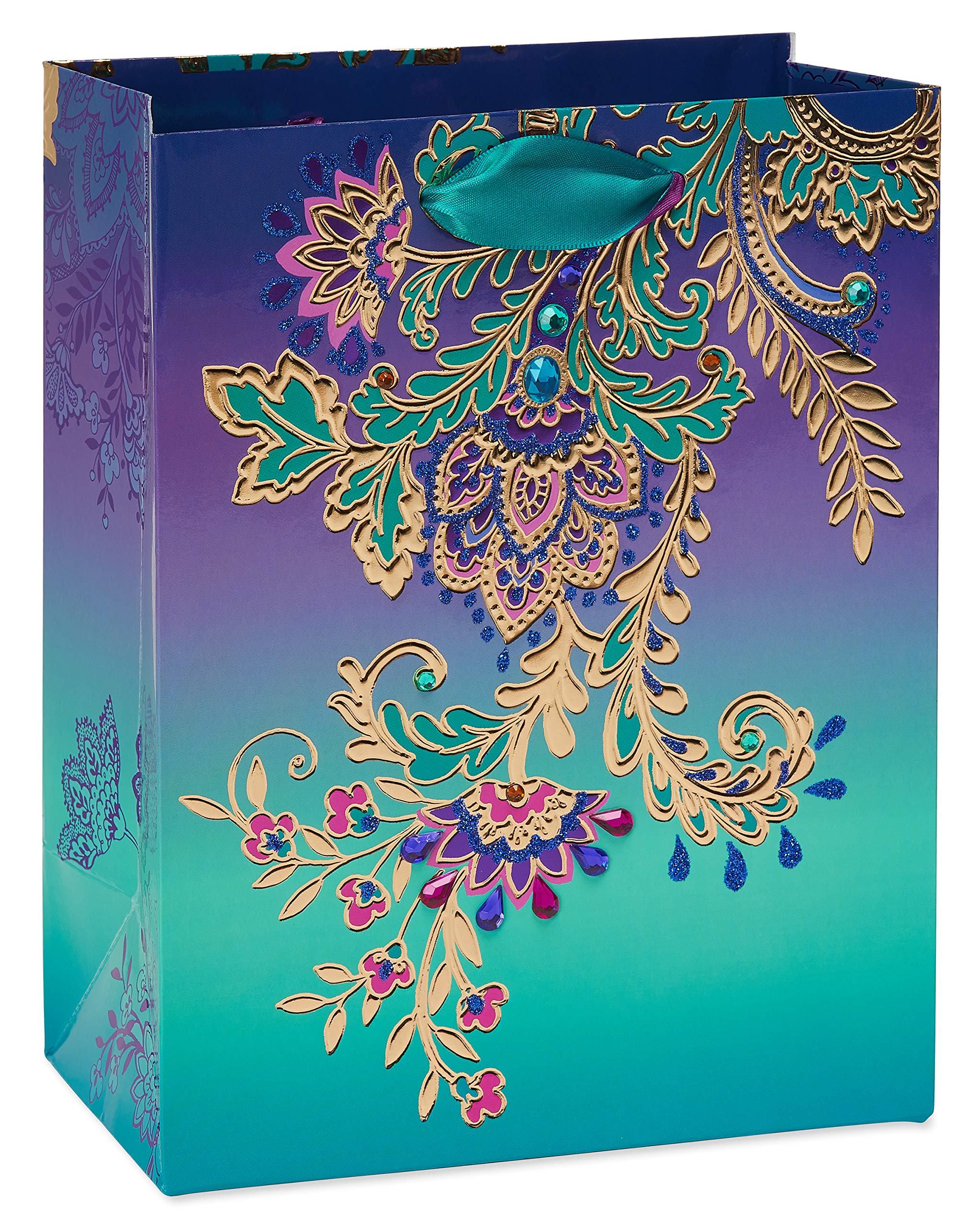 9" Medium Gift Bag (Jacobean Floral) for Birthdays, Weddings, Bridal Showers, Baby Showers and All Occasions (1-Bag)