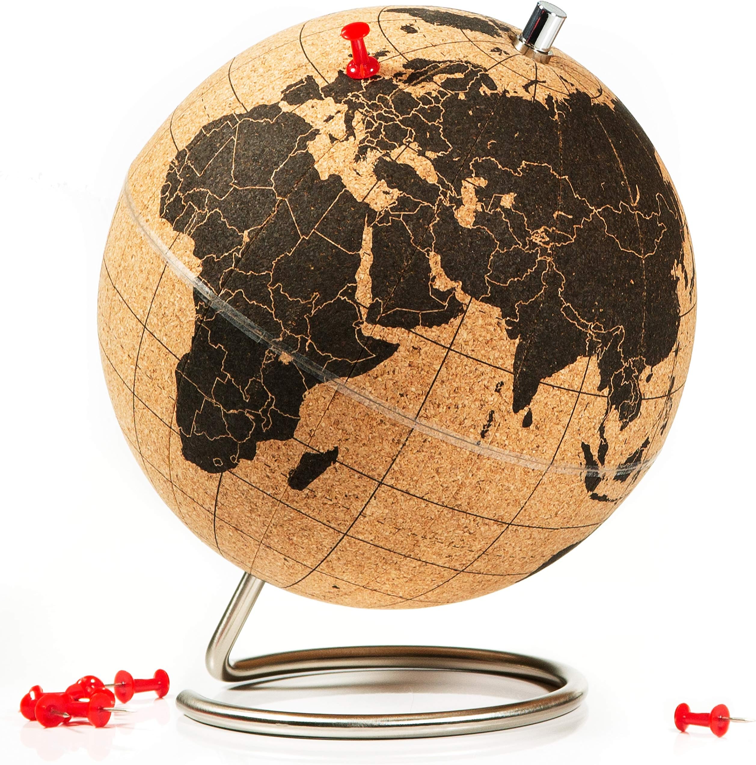 Suck UK Small Original Desktop Cork Globe | Push Pins Included | Educational World MAP | Travel Accessories | Adventure & Memories Display | Small | 14cm
