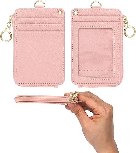 Miniatura 2 de Soporte para tarjetas de identificación 2 en 1 y cartera con cordón, cartera pequeña multiusos para mujer con correa de muñeca extraíble y cordón