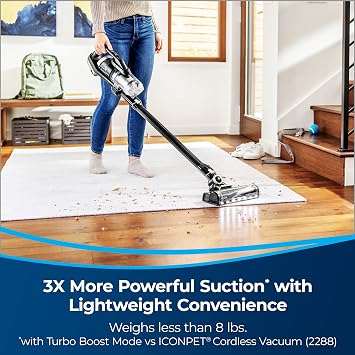 Bissell ICONPet Turbo Vacuum with Powerful Turbo Boost Suction, Tangle Free Brush Roll, Parking Break, LED Crevice + Dusting Brush Tool, LED Motorized TurboBrush Tool, Wall Mount. Color May Vary