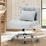 Armless Fabric Office Desk Chair with Wheels, Cross Legged Wide Seat Chair, Modern Home Office Chair with Lumbar Pillow Comfortable Computer Task Chair for Small Space, Vanity Chair for Women, Girls