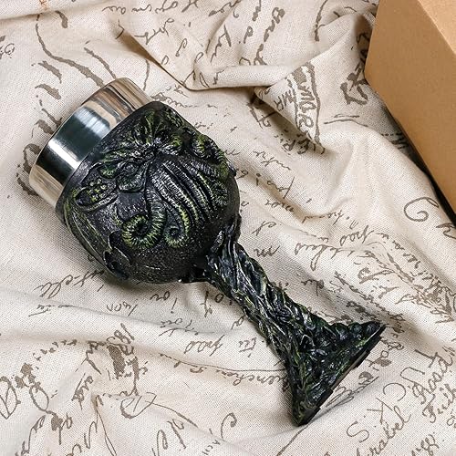 Miniatura 3 de alikiki Cthulhu - Copa de vino de acero inoxidable, 7 onzas, mercancía Cthulhu, pulpo, monstruo marino, cáliz, copa para beber D&D, decoración de