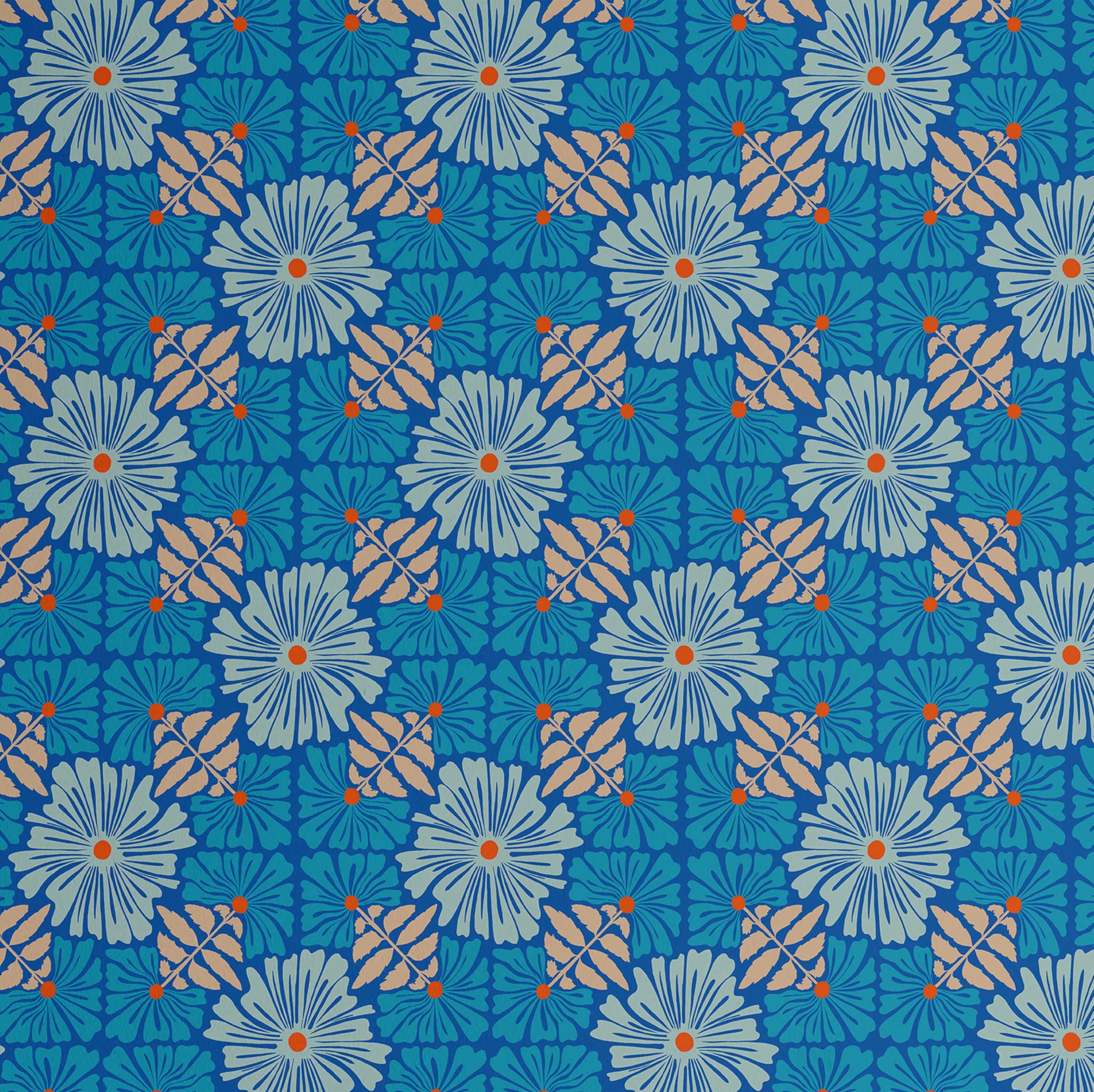 Papier peint texturé bleu floral autocollant amovible et imperméable en vinyle 63x304 cm