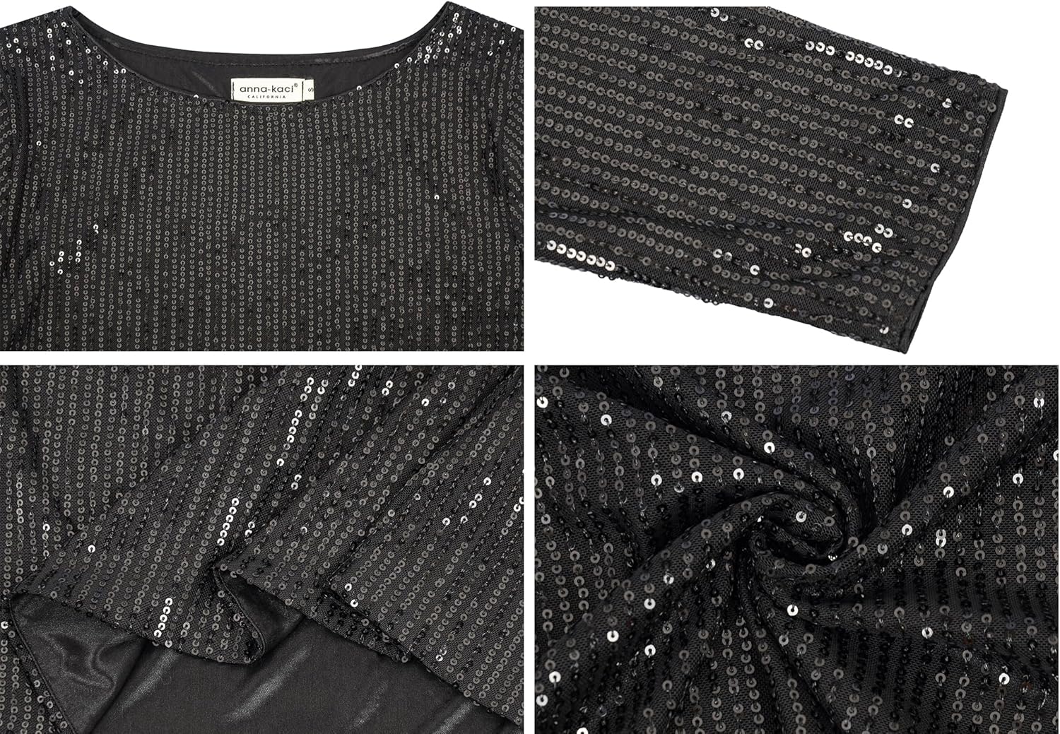 Anna-Kaci Women's Long Sleeve Sequin Crew Neck Top Sparkly Party Blouse with Lined Interior