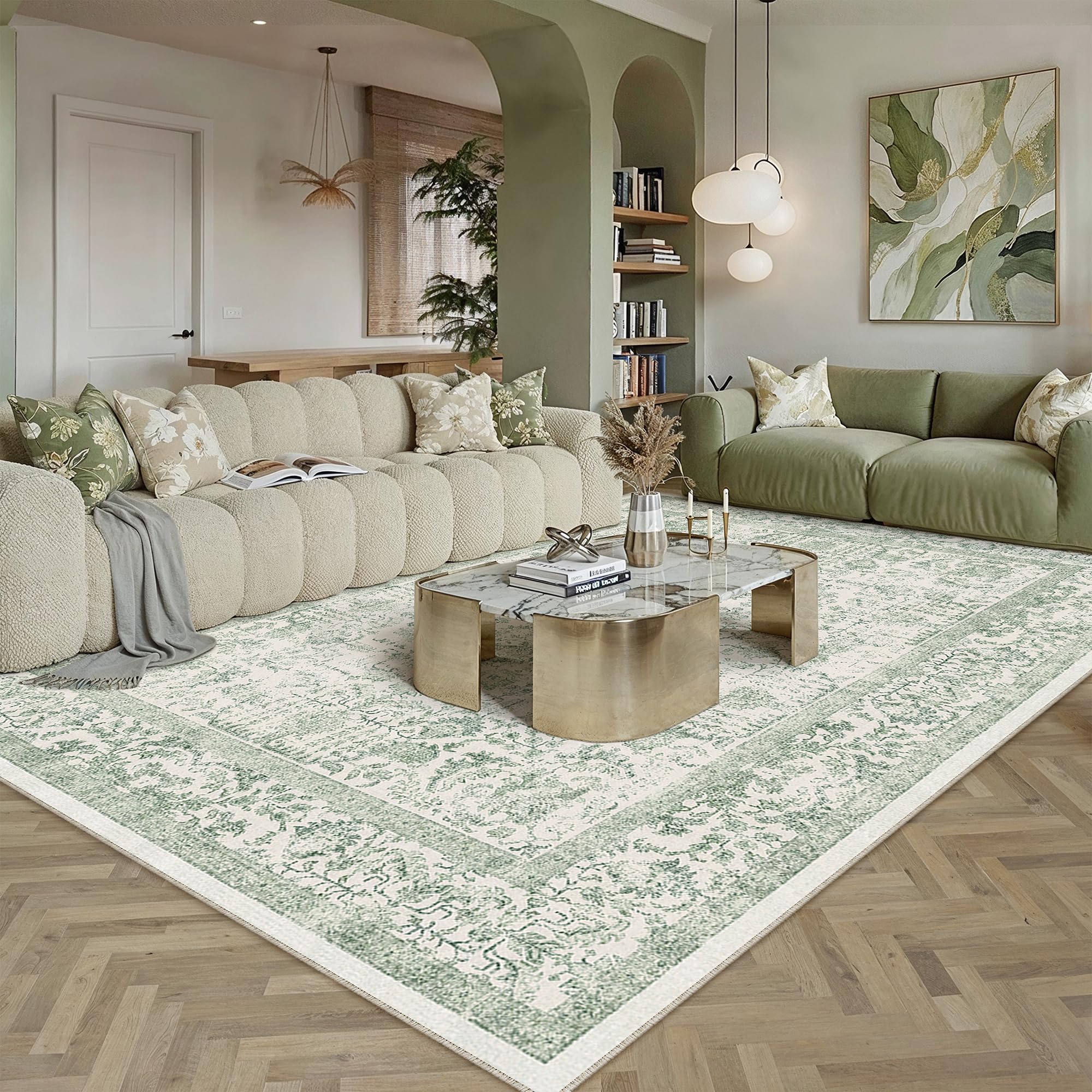 Amazon.com: PureCozy Sage Green Area Rug 9x12 Living Room Washable
