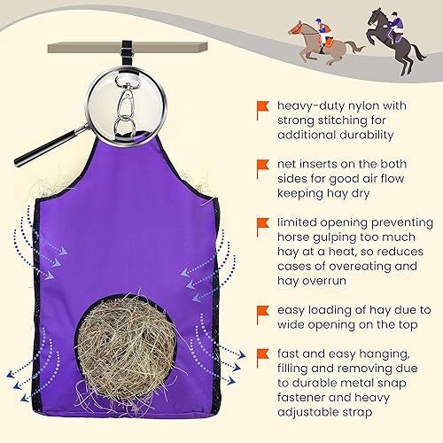 Miniatura 2 de Bolsa de heno de alimentación lenta para caballos duradera de alta calidad con cierre de metal y correa ajustable pesada