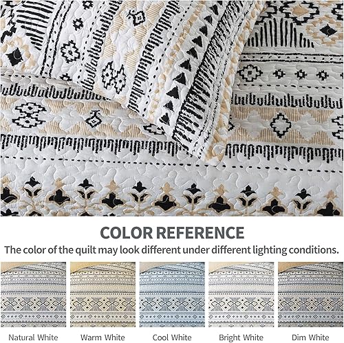 Miniatura 8 de TWINRUN Juego de ropa de cama bohemio tamaño Queen, colcha ligera tamaño Queen (90 x 98 pulgadas) con patrón de rayas, colcha reversible de 3 piezas