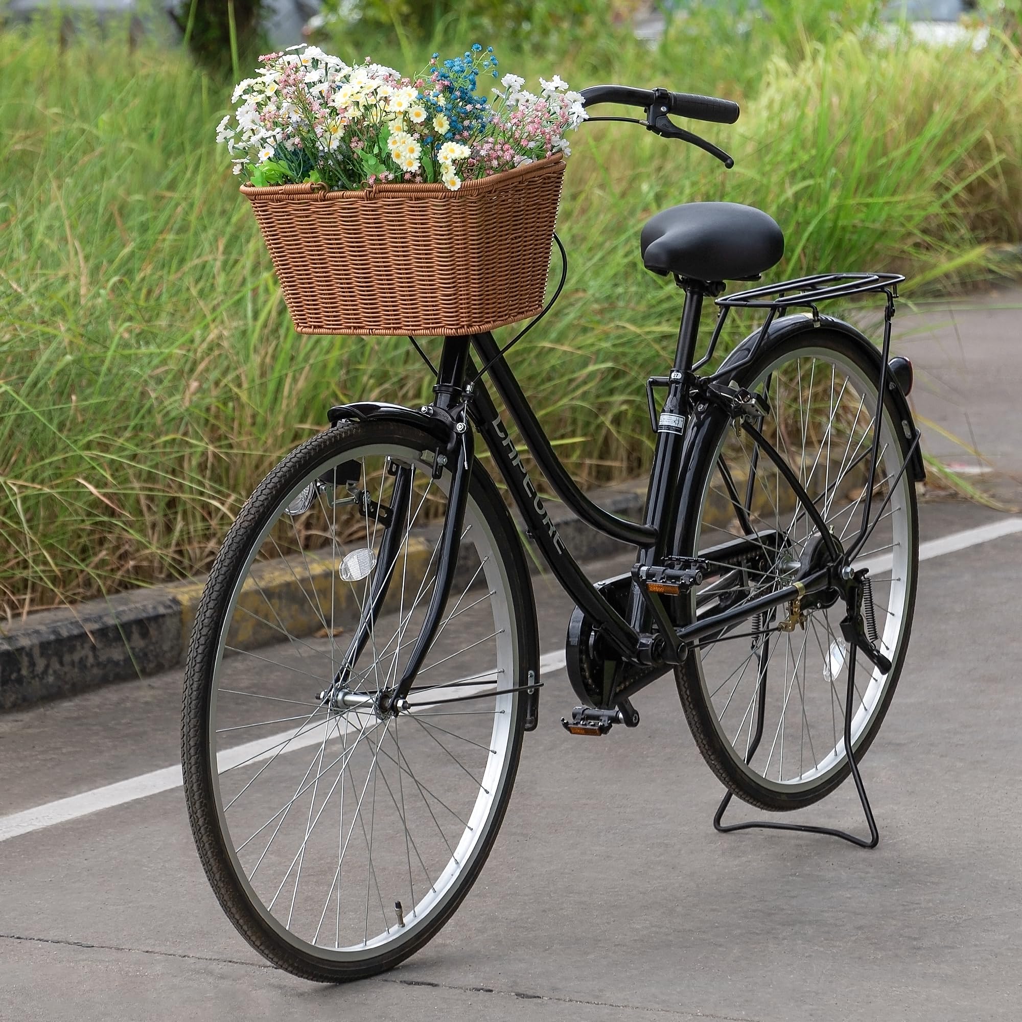 CXWXC Cestino per bicicletta, resistente, per bicicletta, realizzato a mano, in vimini intrecciato, con cinghie regolabili in pelle