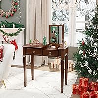 Vista 5 de Escritorio pequeño con juego de taburetes, mesa de tocador de maquillaje con espejo abatible y taburete tapizado, tocadores de madera maciza con 2