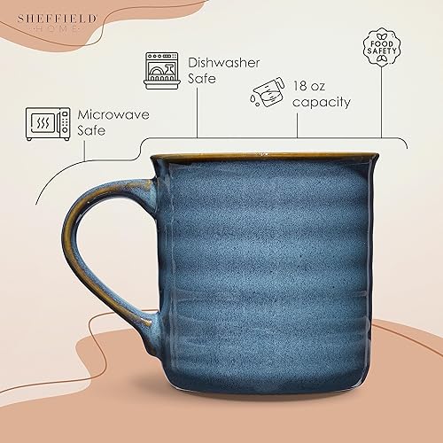 Miniatura 2 de SHEFFIELD HOME Juego de tazas de cerámica  4 tazas de café grandes de 18 onzas con asas para té, latte, capuchino, leche y chocolate caliente. Apto