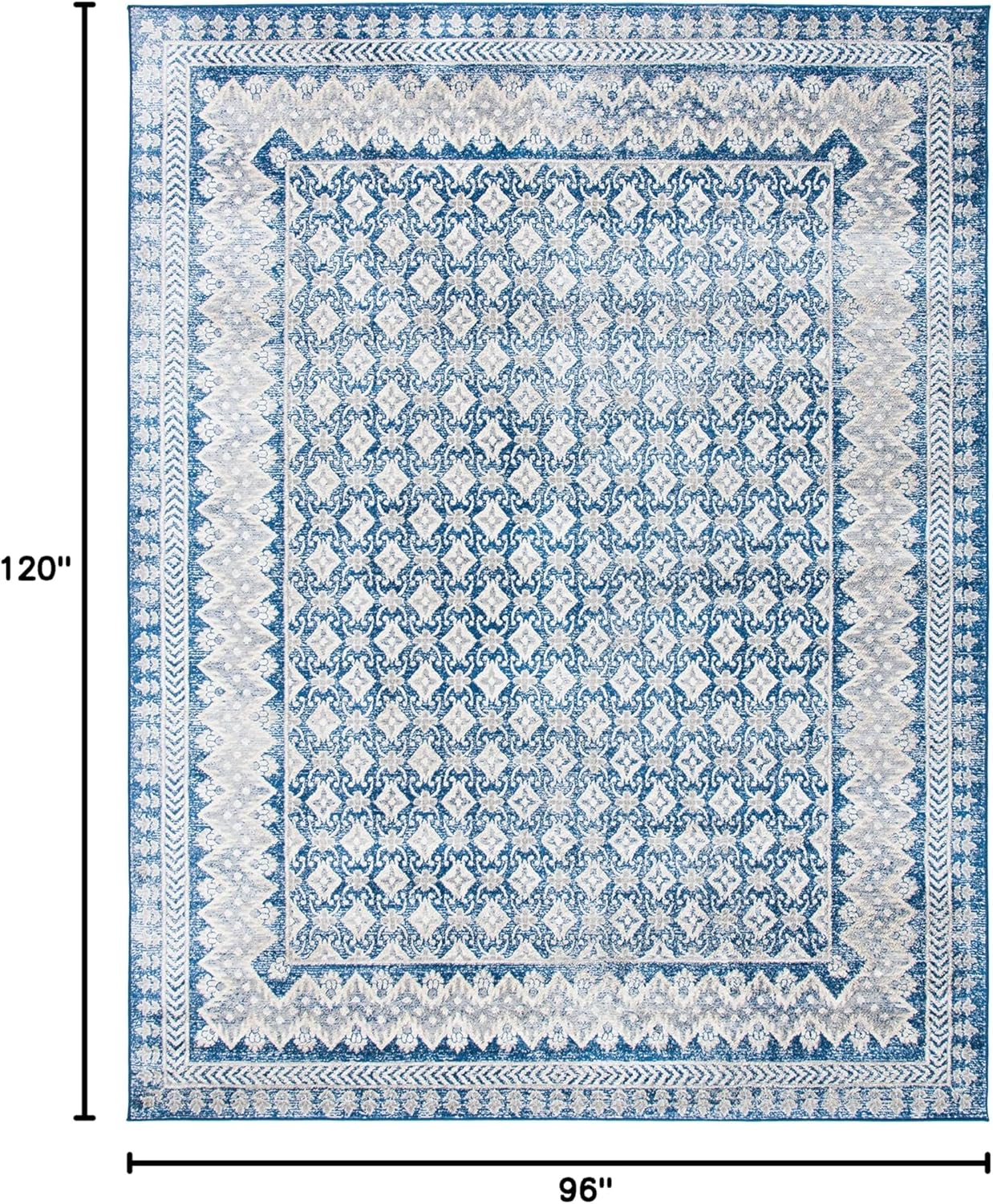 SAFAVIEH Brentwood Collection 8' x 10' Navy / Beige BNT899N Traditional Oriental Distressed Non-Shedding Living Room Bedroom Dining Home Office Area Rug