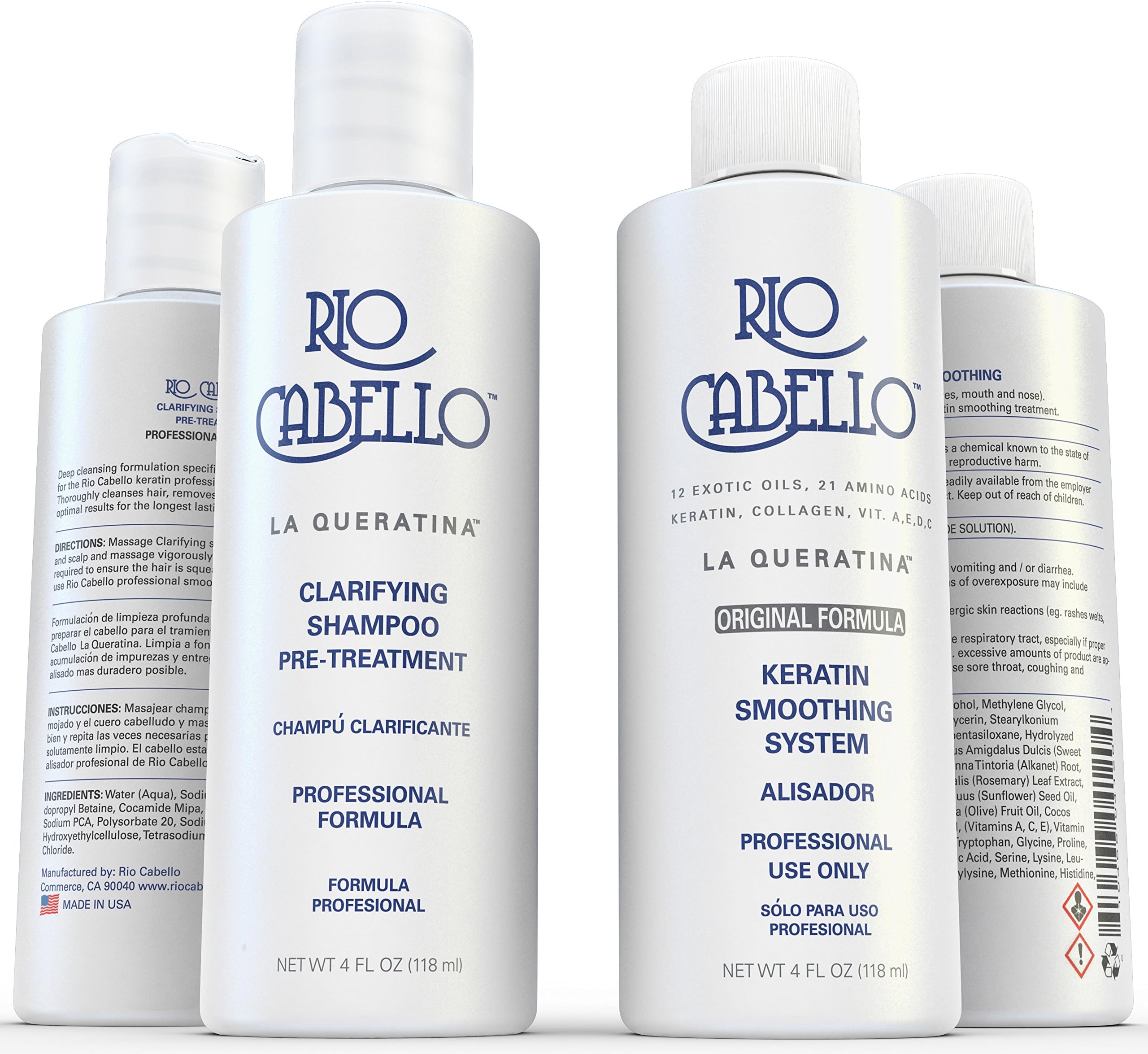 Professional Keratin Hair Straightening & Smoothing Treatment System with Clarifying Shampoo - Infused with Argan Oil (Moroccan), Biotin Oil & 10 Exotic Oils, 21 Amino Acids, Collagen, & Vitamins