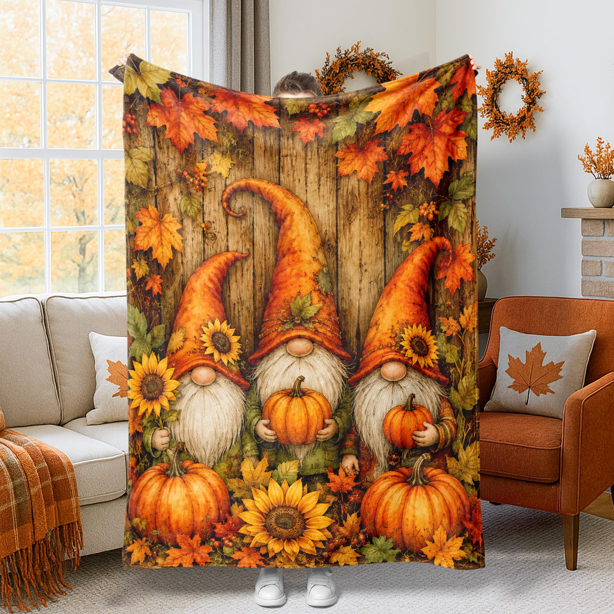 Jeté de lit en polaire doux plaid automne citrouille orange