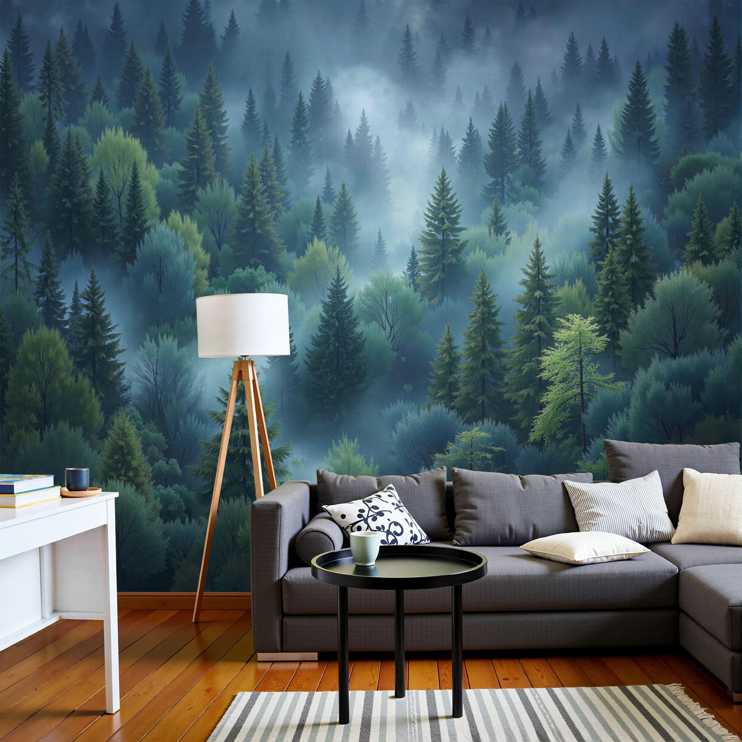 Papier peint vert foncé Forêt de pins brumeux Panoramique 250x175cm