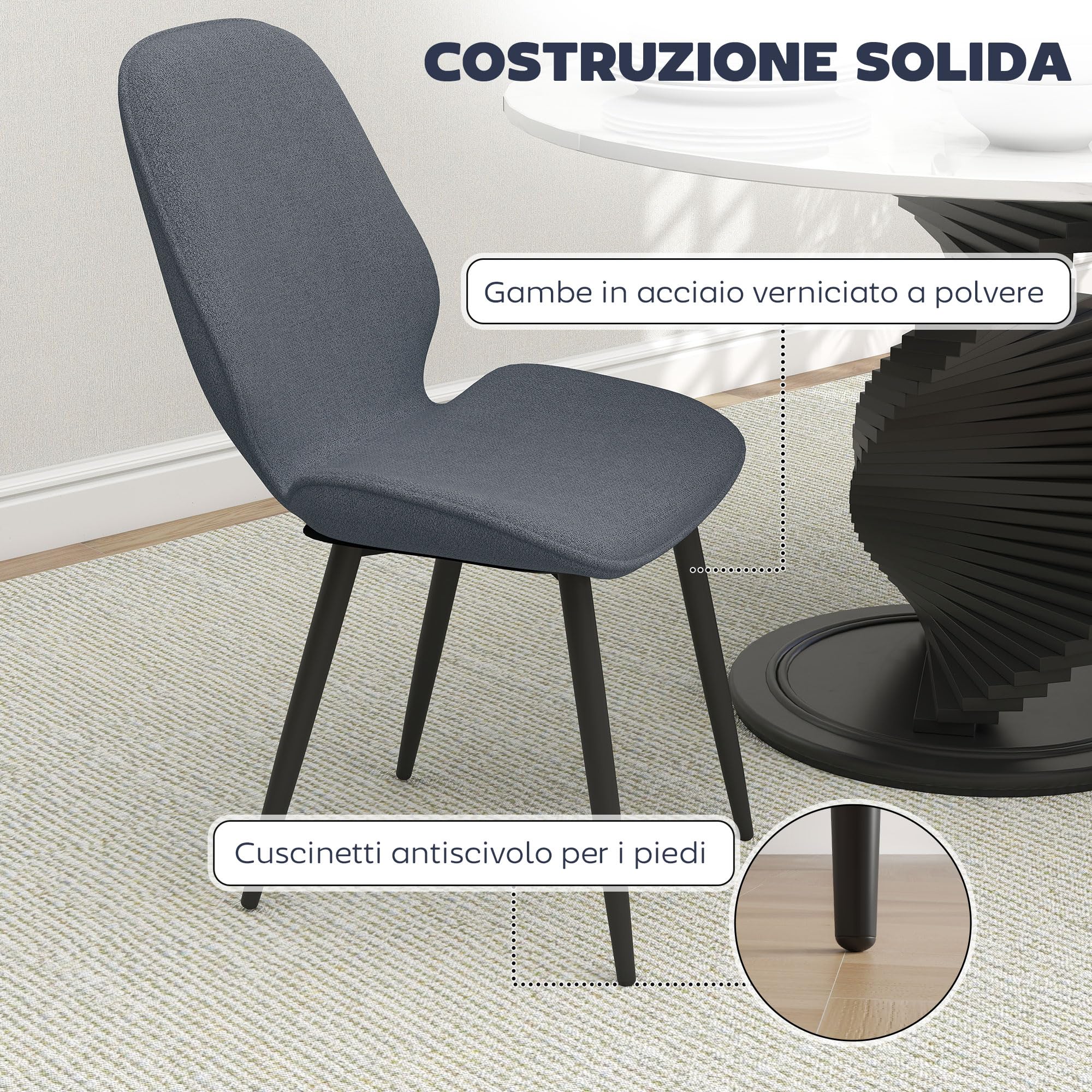 HOMCOM Set 2 Sedie da Pranzo Moderne, 46x56x86 cm, Nero e Grigio