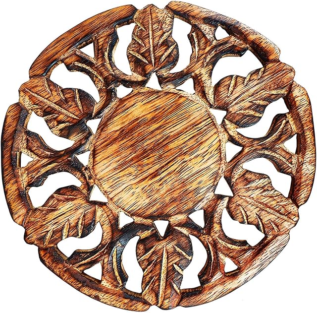 Handmade Wooden Trivet For Hot Dishes Plates & Pots Holder Hot Pad For Kitchen & Dining Table Decor Cookware Heat Resistant Rustic Decorative Carvings Tabletop Home & Dining Table Essentials (Natural)
