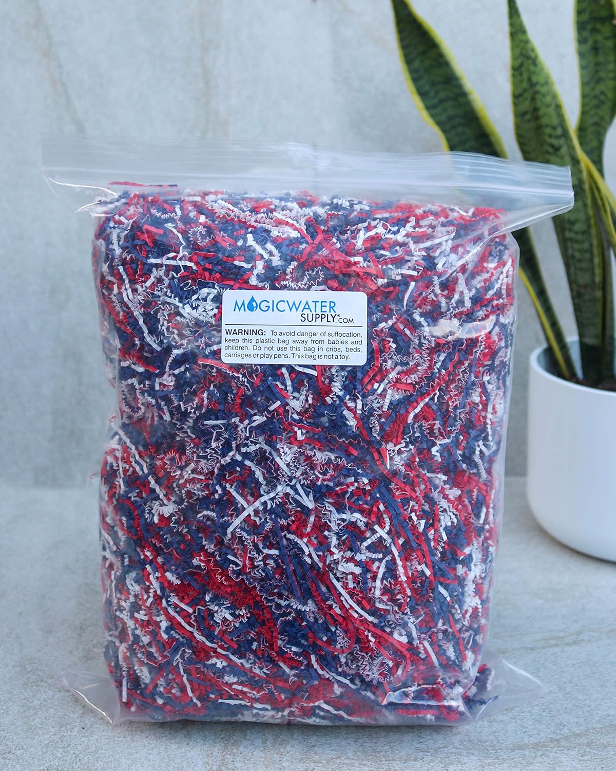 "Soft & Thin" Cut Crinkle Paper Shred Filler (1/2 LB) for Gift Wrapping & Basket Filling - Red, White and Blue | MagicWater Supply: Health & Personal Care