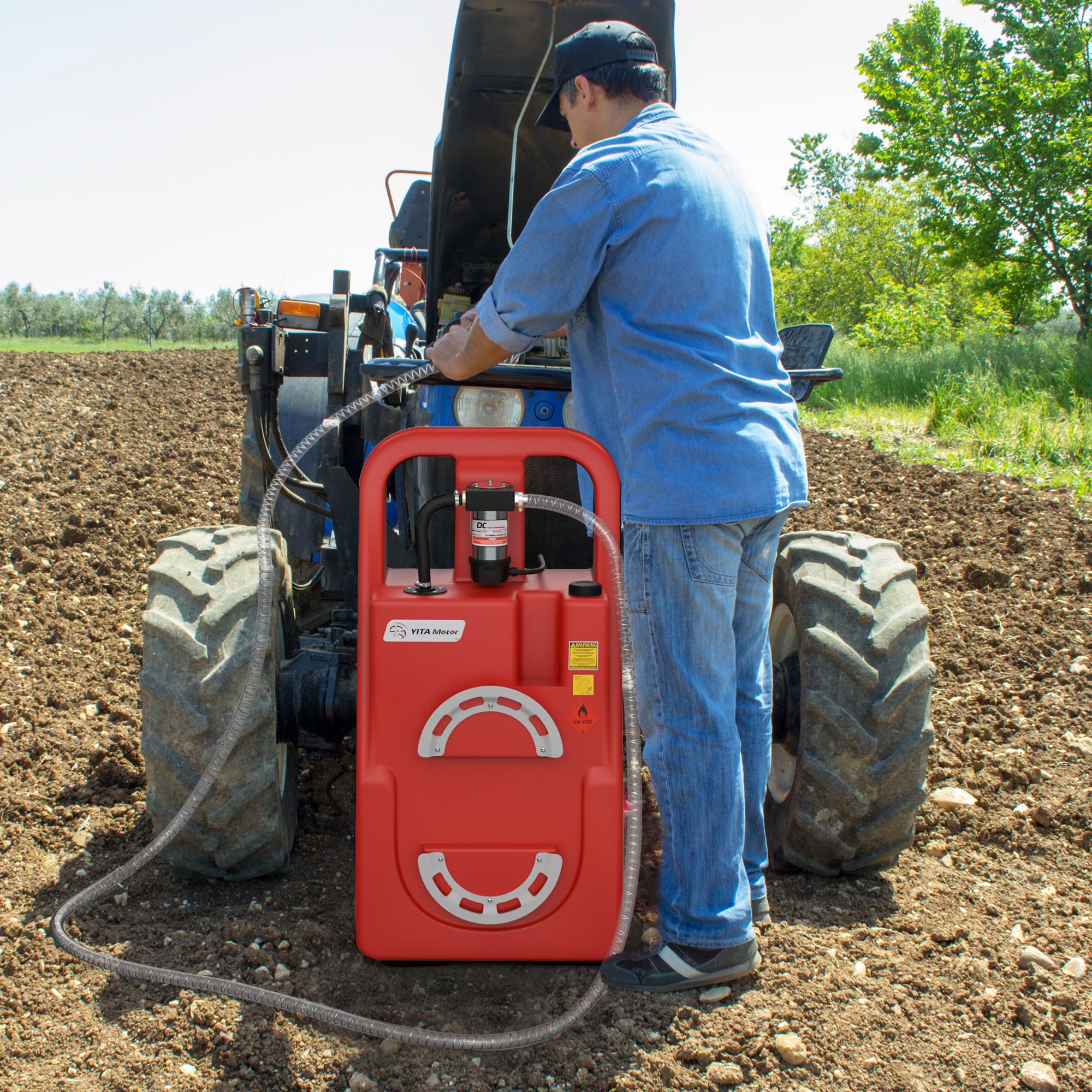 Garvee 26 Gallon Portable Fuel Caddy On Wheels - Manual Pump Gas & Diesel Tank For Cars, Lawn Mowers, Boats