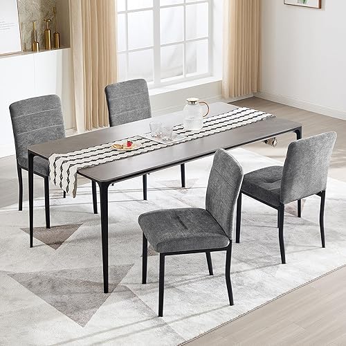 Juego de 4 sillas de comedor modernas tapizadas de terciopelo sin brazos con patas de metal, pies ajustables para comedor y cocina (gris oscuro, 4