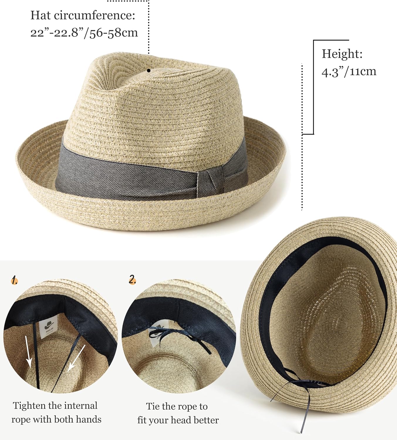 Lisianthus Straw Fedora Trilby Hat Packable Summer Beach Sun Hat | Trucker Hat, for Men & Women, Golf Sport, Cotton, Soft, Breathable, Adjustable Fit, Outdoor Casual Wear, Sun Protection