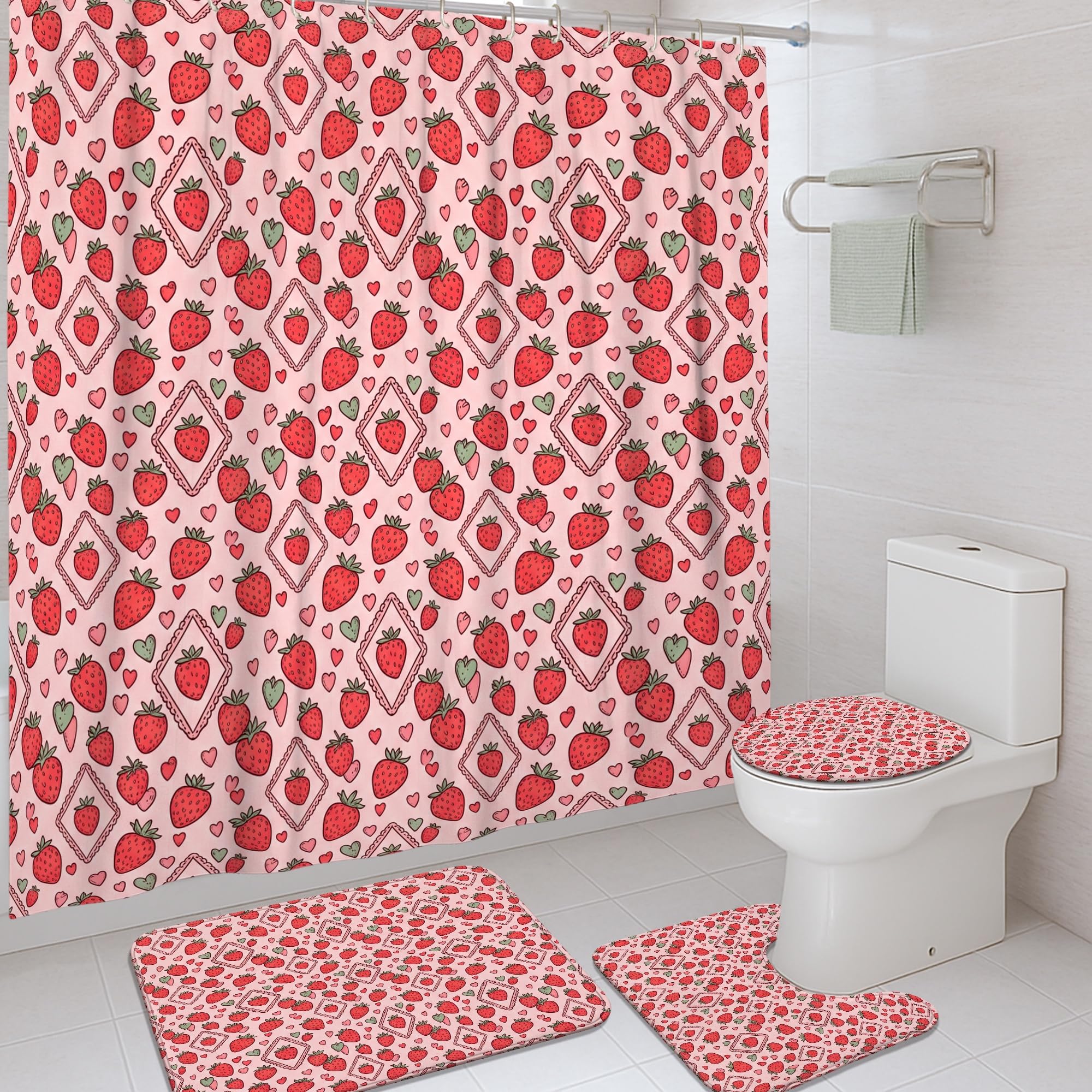 Rideau de douche imperméable fraise 183 x 183 cm pour éviter les éclaboussures au sol