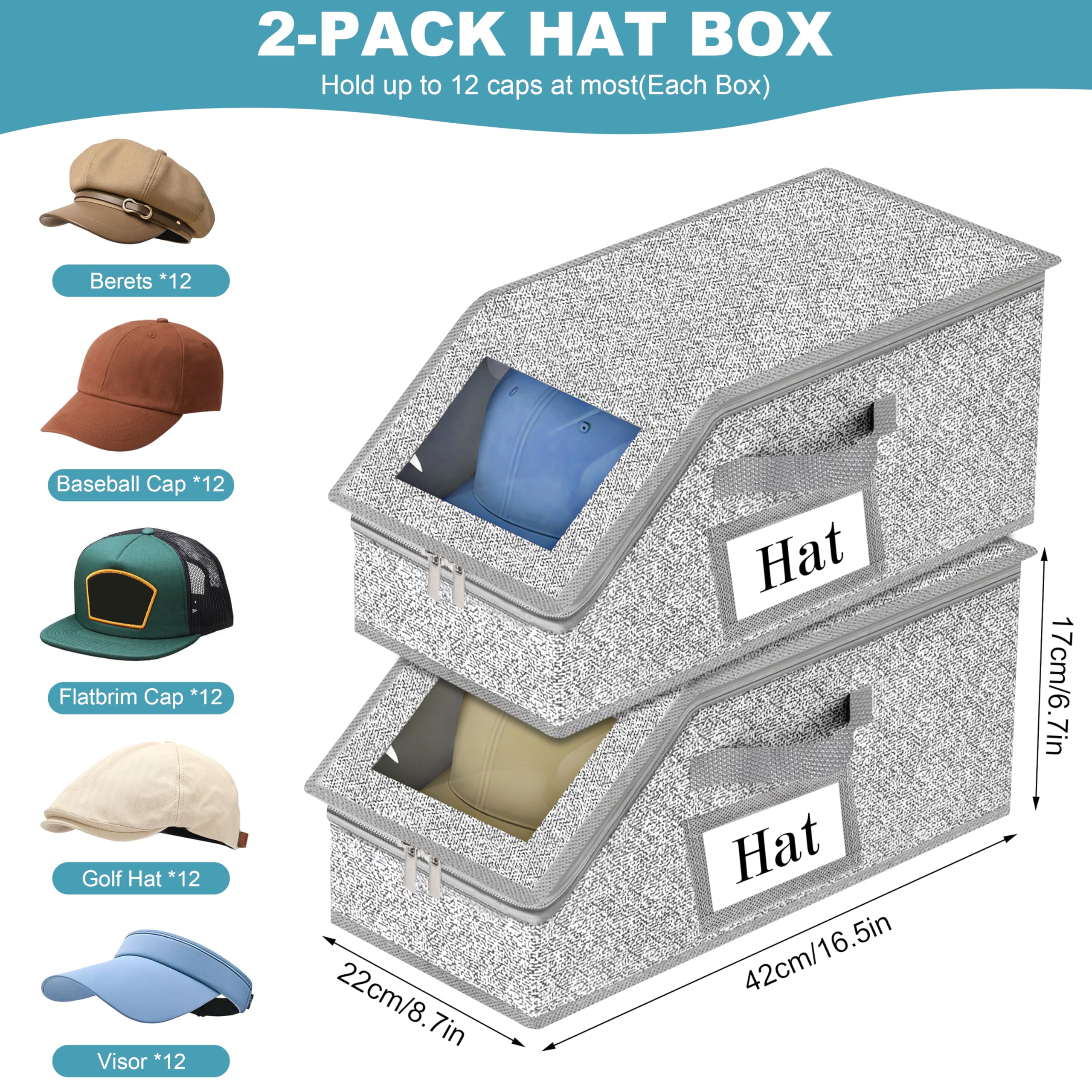 Organizzatore Porta Cappelli Pieghevole Organizzatore Armadio Anti-Polvere Grande Capacità Portacappelli con Chiusura a Zip e Tessuto Traspirante per Armadio Scaffale Guardaroba 2 Pezzi Grigio