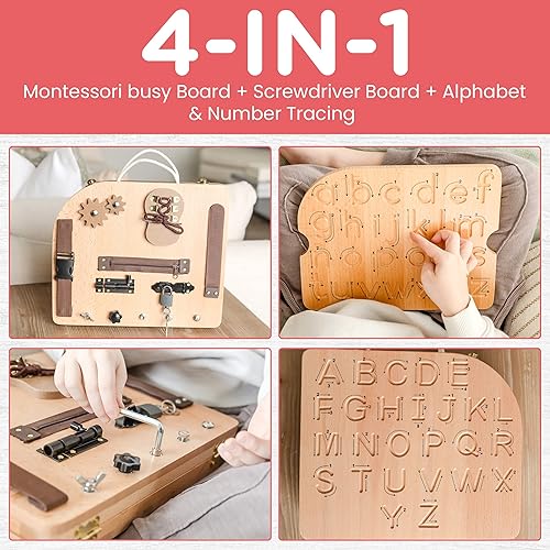 Miniatura 2 de Juguetes Montessori 4 en 1 para niños de 3 años de edad, juguetes Montessori para niños de 5 años, tablero Montessori ocupado Montessori, juego de