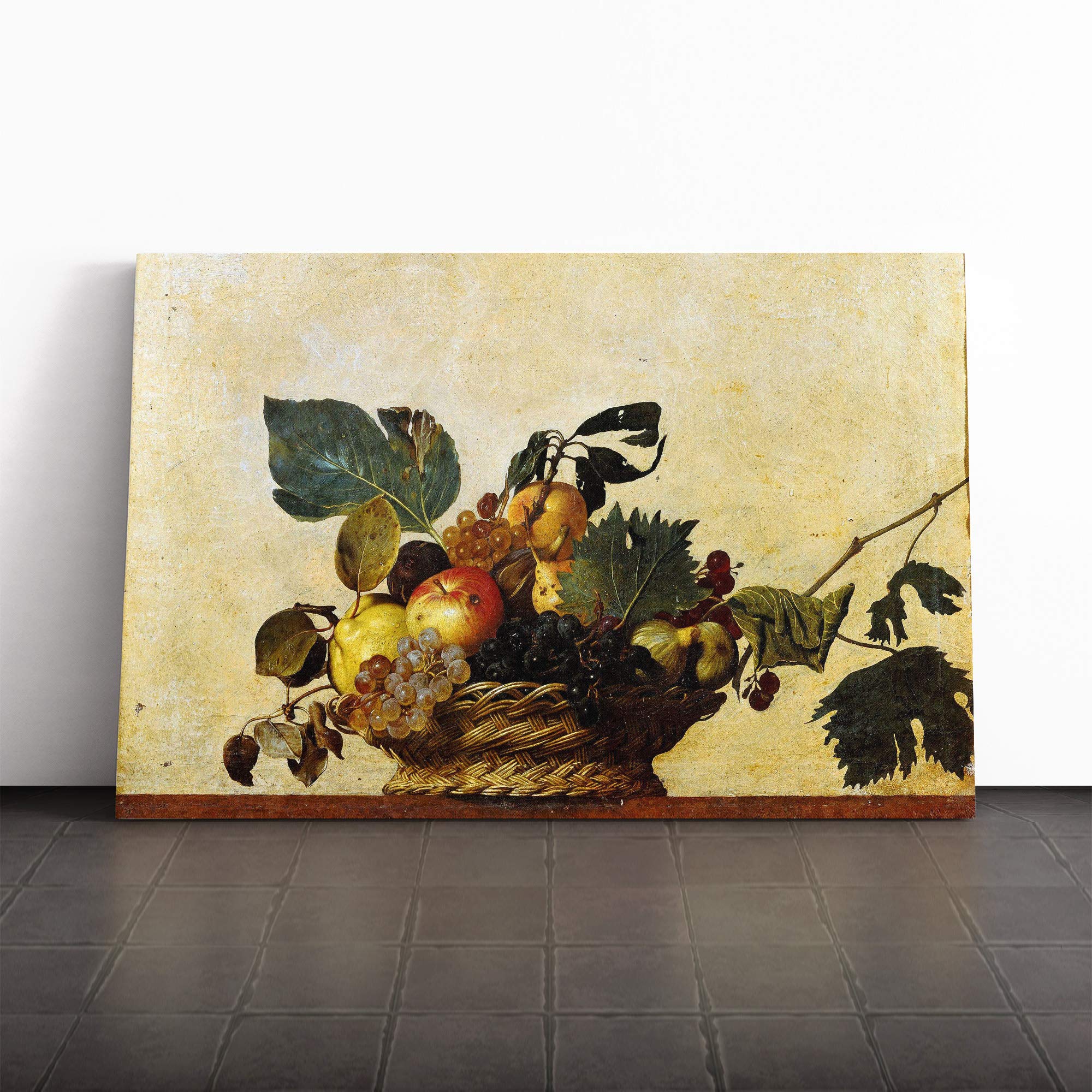 Michelangelo Caravaggio Fruit Basket Canvas Print | Gallery Wrapped 30mm Frame Wall Art | 30x20 inches | Ready to Hang | Modern Still Life Picture | Living Room Bedroom Lounge Office