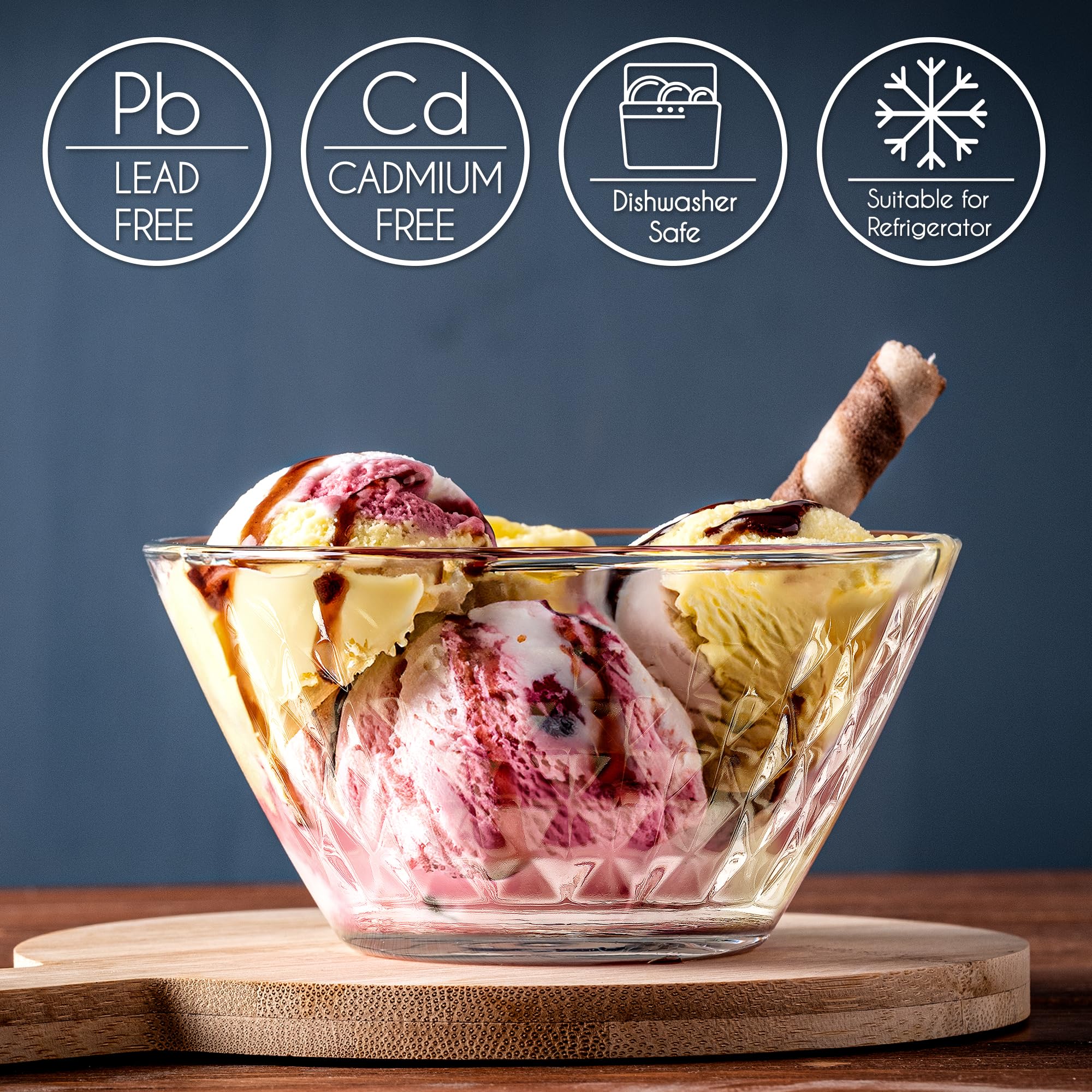 CRYSTALIA Ciotola Premium Impilabile in Vetro 330ml Senza Piombo - Coppe Gelato, Bicchieri da Dessert, Ciotola per Budino, Tazza da Immersione, Coppette Vetro