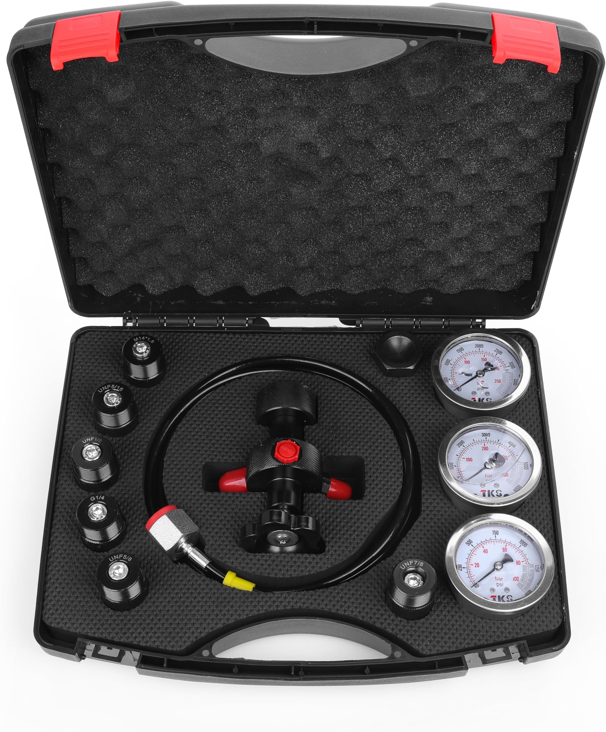 Hydraulic Nitrogen Accumulator Charging Kit, Nitrogen Fill Kit, Nitrogen Pressure Test System with 7 Couplings, 3 Gauges(1500PSI /4000PSI/ 6000PSI), and 1 Gas Hose (Nitrogen Black)