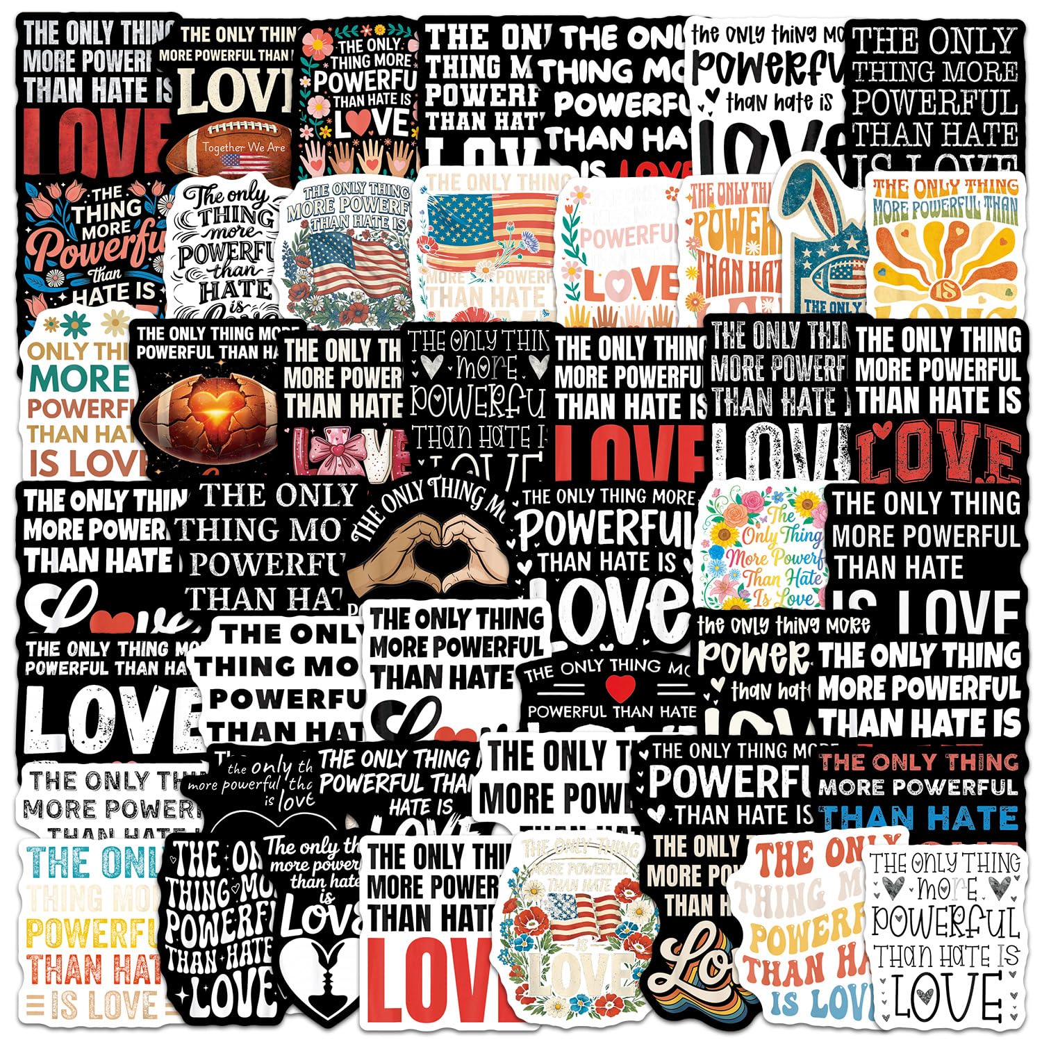 Pack of 50 Love Peace Saying Vinyl Stickers Waterproof Self-Adhesive