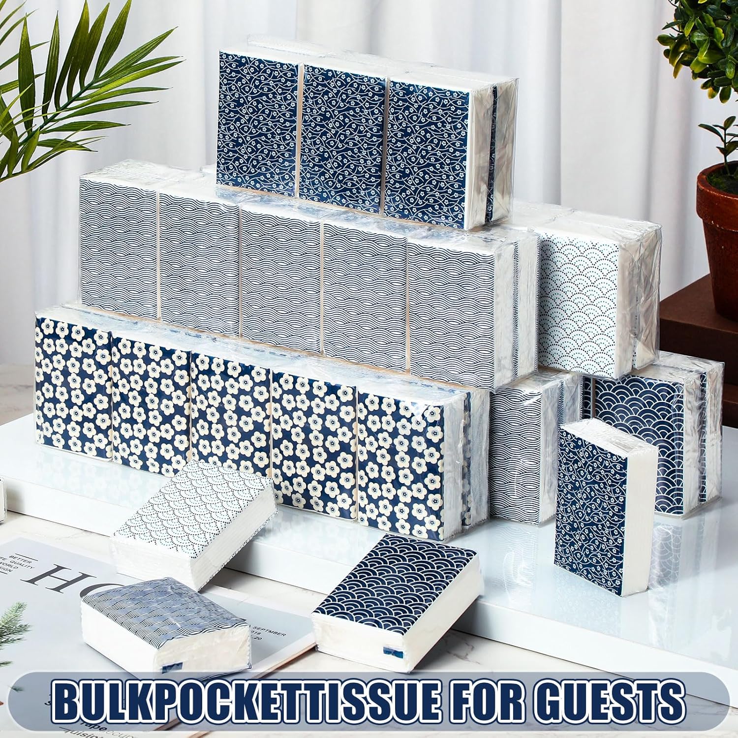 Honoson 200 Pack Pocket Tissues Travel Packs Bulk 2000 Sheet Small Individual Tissues Bulk 3 Ply Soft Mini Tissue Packs Pocket Size for Office Car Travel Daily Use(Elegant)