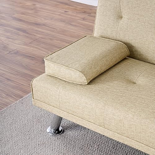 Miniatura 6 de Tiophome Sofá multifuncional de 67 pulgadas, 2 portavasos de cuero con reposabrazos extraíbles, cama plegable convertible para espacios pequeños,