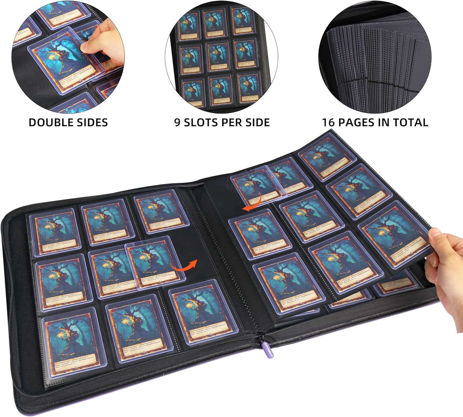 Toploader Binder, 9-Pocket Top Loader Trading Card Binder Album Compatible for PKM TCG MTG,Holds 3"x4" 288 Rigid Cards - purple