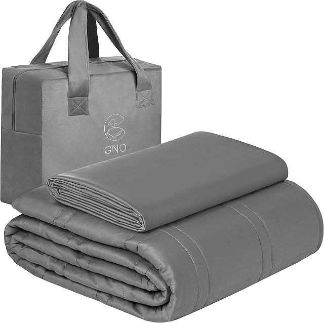 GnO Weighted Blanket for Adult & Removable Bamboo Washable Cover | 11 KG (25lbs) | 200 x 220 cm | UK Super King Size Bed | 100% Organic Cotton Heavy Blanket | For Individual or Couples- Dark Gray
