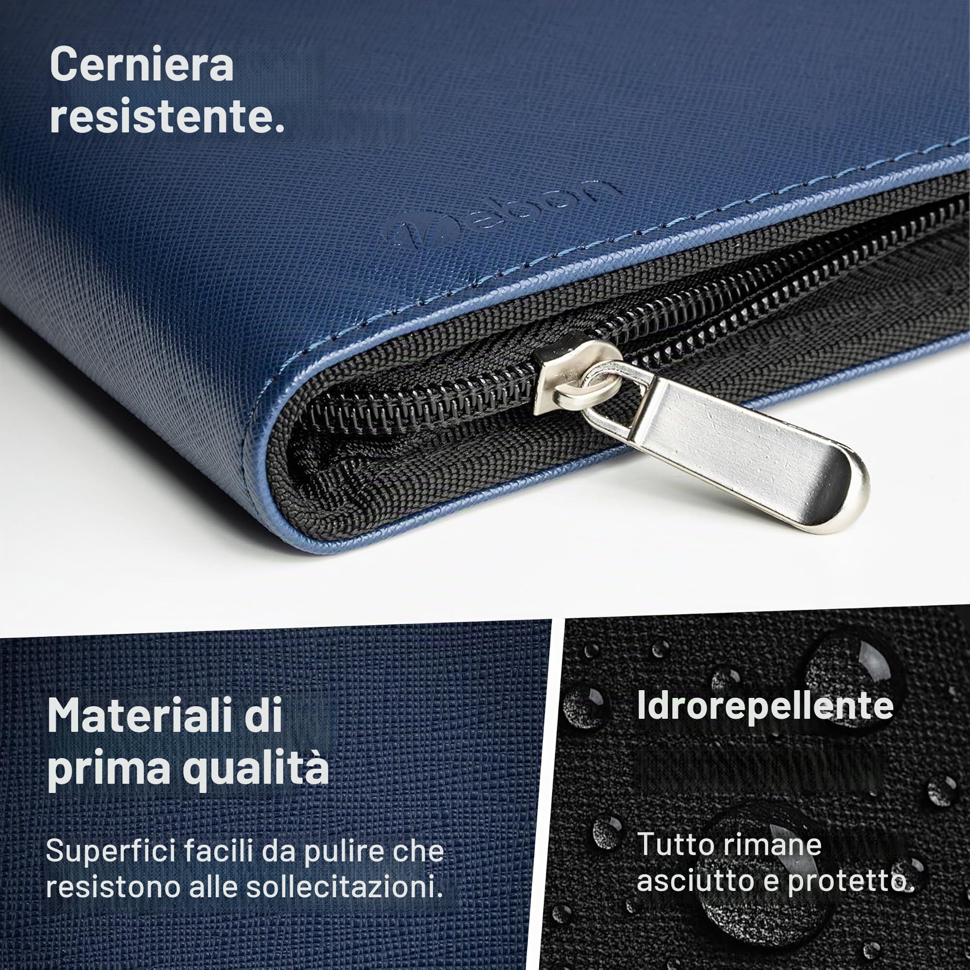 Vebon Cartella A4 grande Roma doppia cerniera portacarte borsa laptop pelle sintetica blu zaffiro 34 x 28 x 3 cm