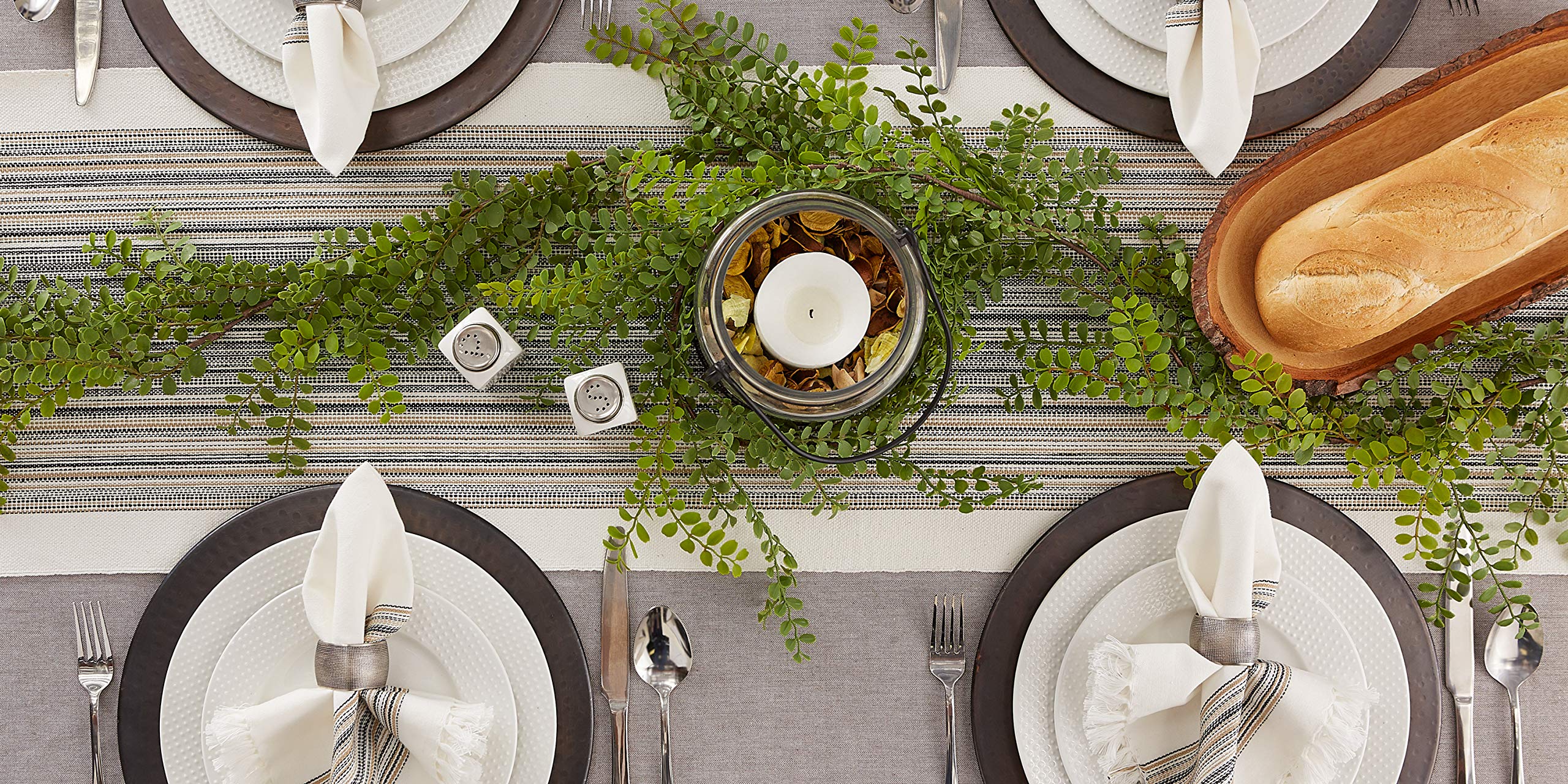 DII Fringed Stripe Tabletop, Table Runner, Cotton, Black, 14x108, 14x108" - Image 3