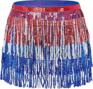 Womens Belly Dance Hip Scarf with Sparkly Fringe Rave Party Sequin Skirt Costume Festival Tassel Skirt