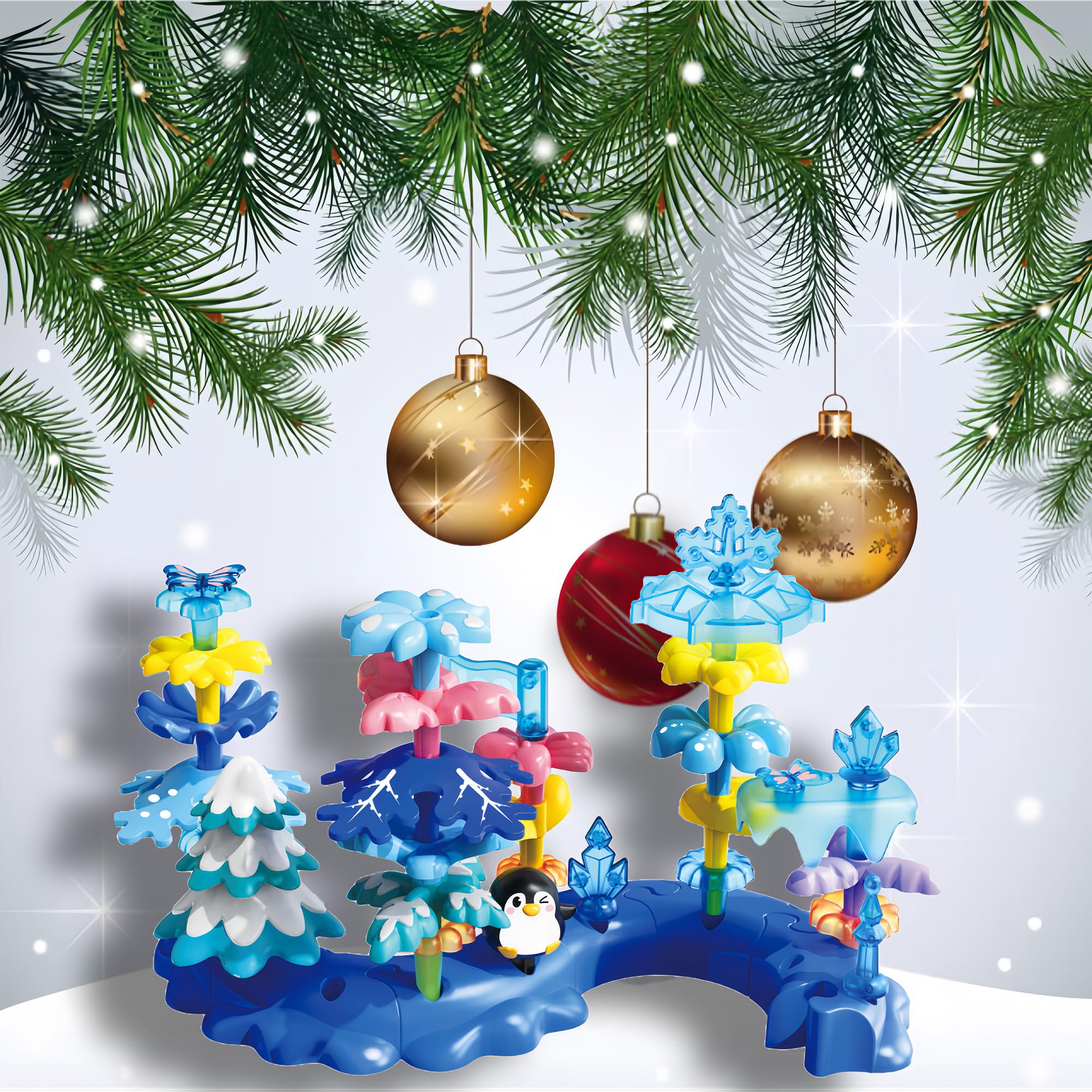 40PC Toddler Stacking Blocks - Winter Snow Garden Toy -5 40PC Toddler Stacking Blocks - Winter Snow Garden Toy -5
