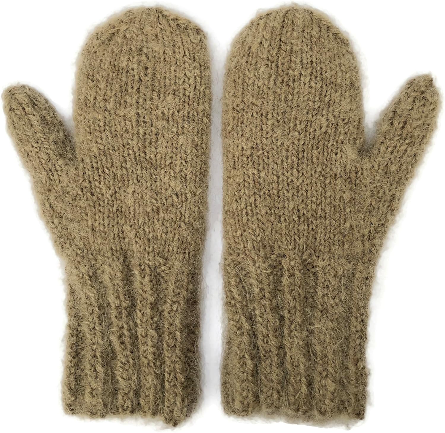 Camel Brown Mittens Hand Knit Wool and Mohair with Celtic Twist Cable