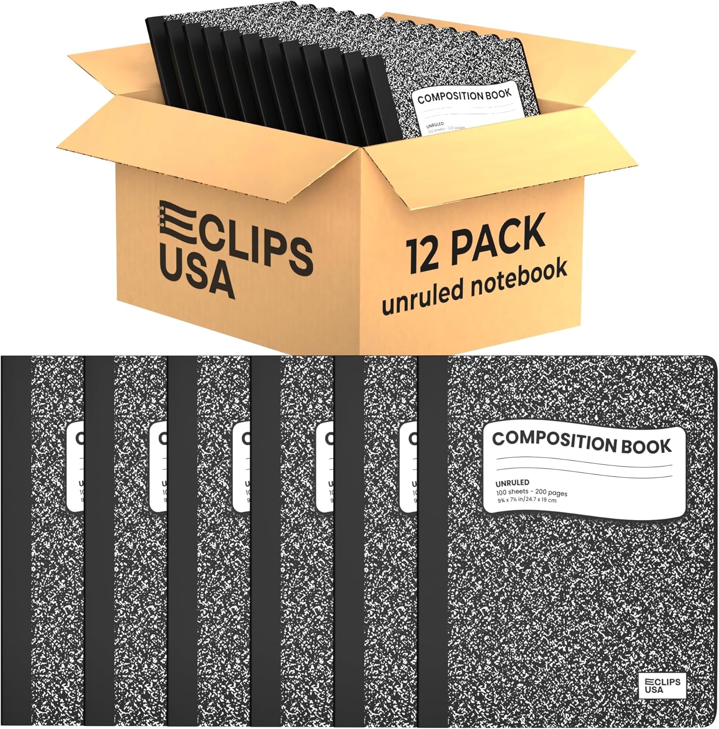 E-CLIPS USA Composition Notebooks Unruled Composition Notebook Hard Cover Marble Composition Notebook 100 sheets 9.75″ x 7.25″ (48)