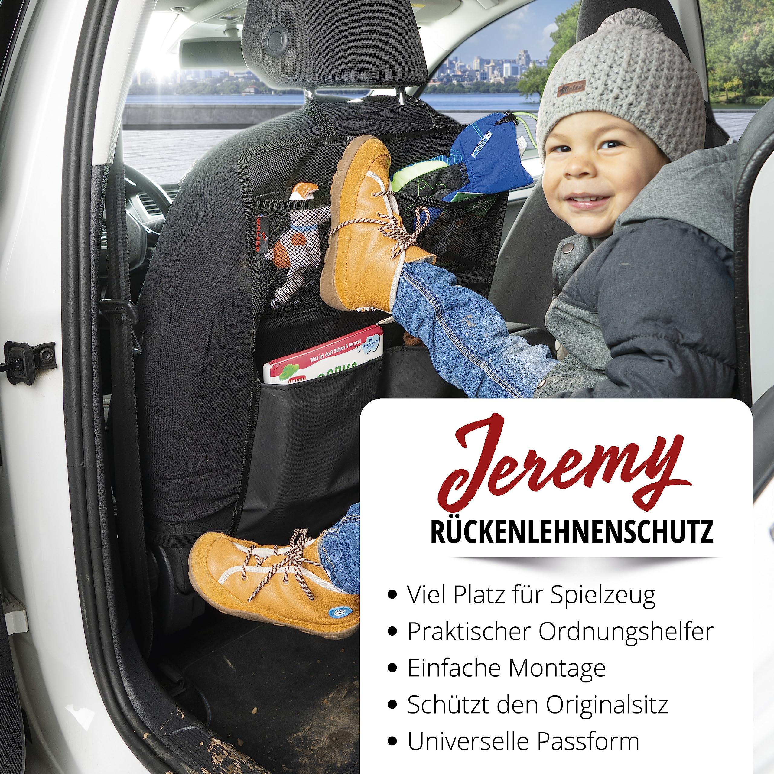 Walser Autositz Organizer, Rücksitz Organizer Jeremy, Rückenlehnenschutz und Trittschutz, Autoorganizer Rücksitz, Kinder Organizer schwarz 12488