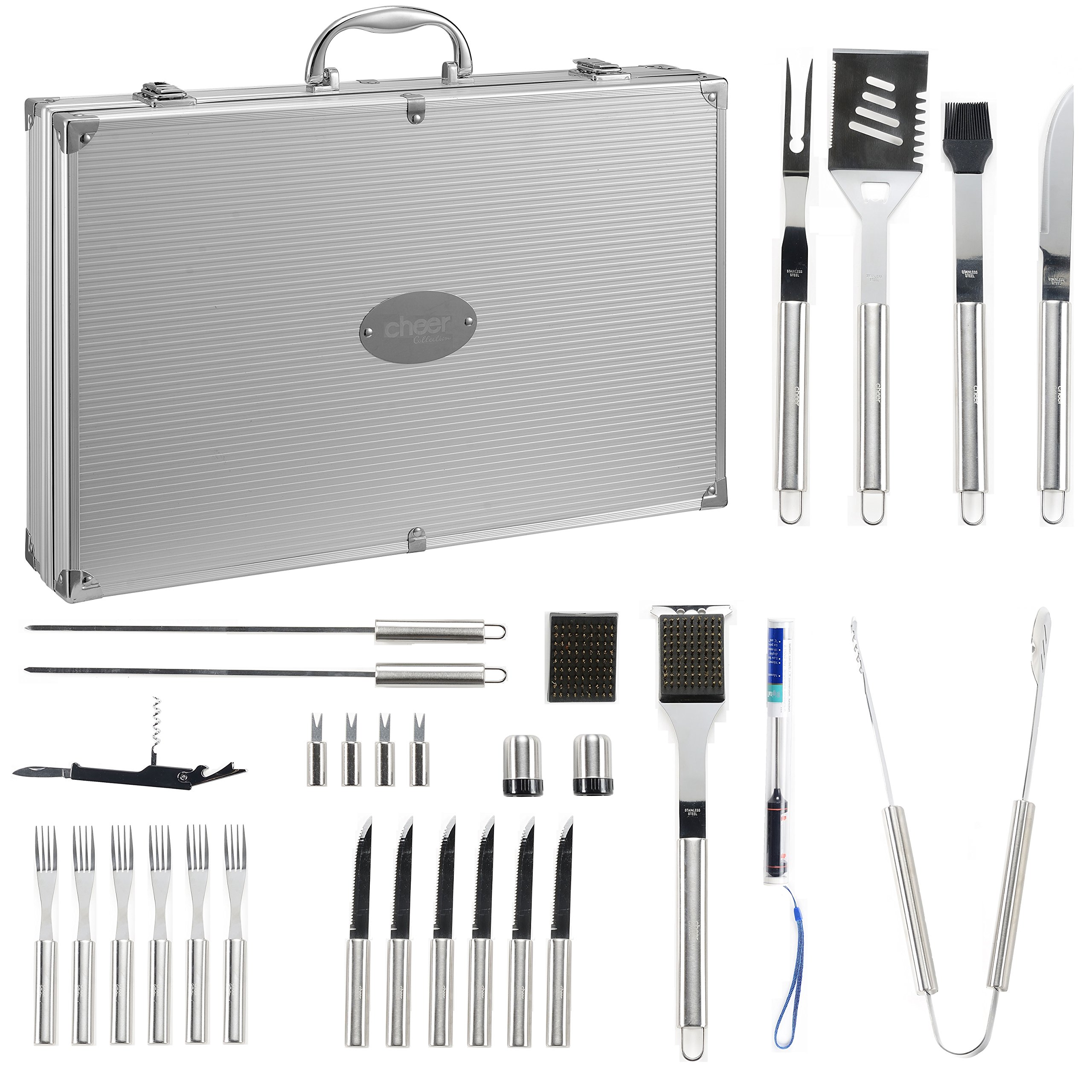 Kit di utensili per barbecue in acciaio inossidabile da 26 pezzi con