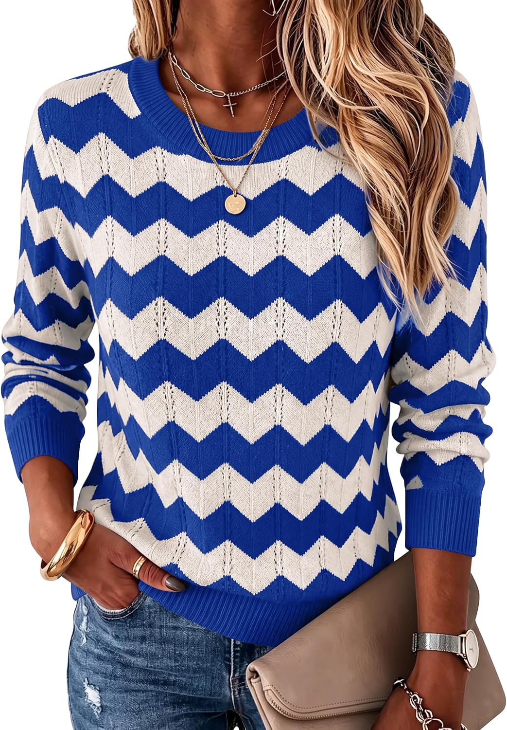 Womens Sweaters Crew Neck Long Sleeve Casual Fall Outfits Fashion Clothing