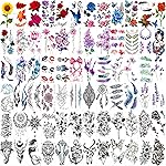 72 Sheets Temporary Tattoos for Women and Girls, Flower Tattoo Temporary, Butterfly Tattoos, Fake Black Tiny Temporary Tattoos Body Art Sticker