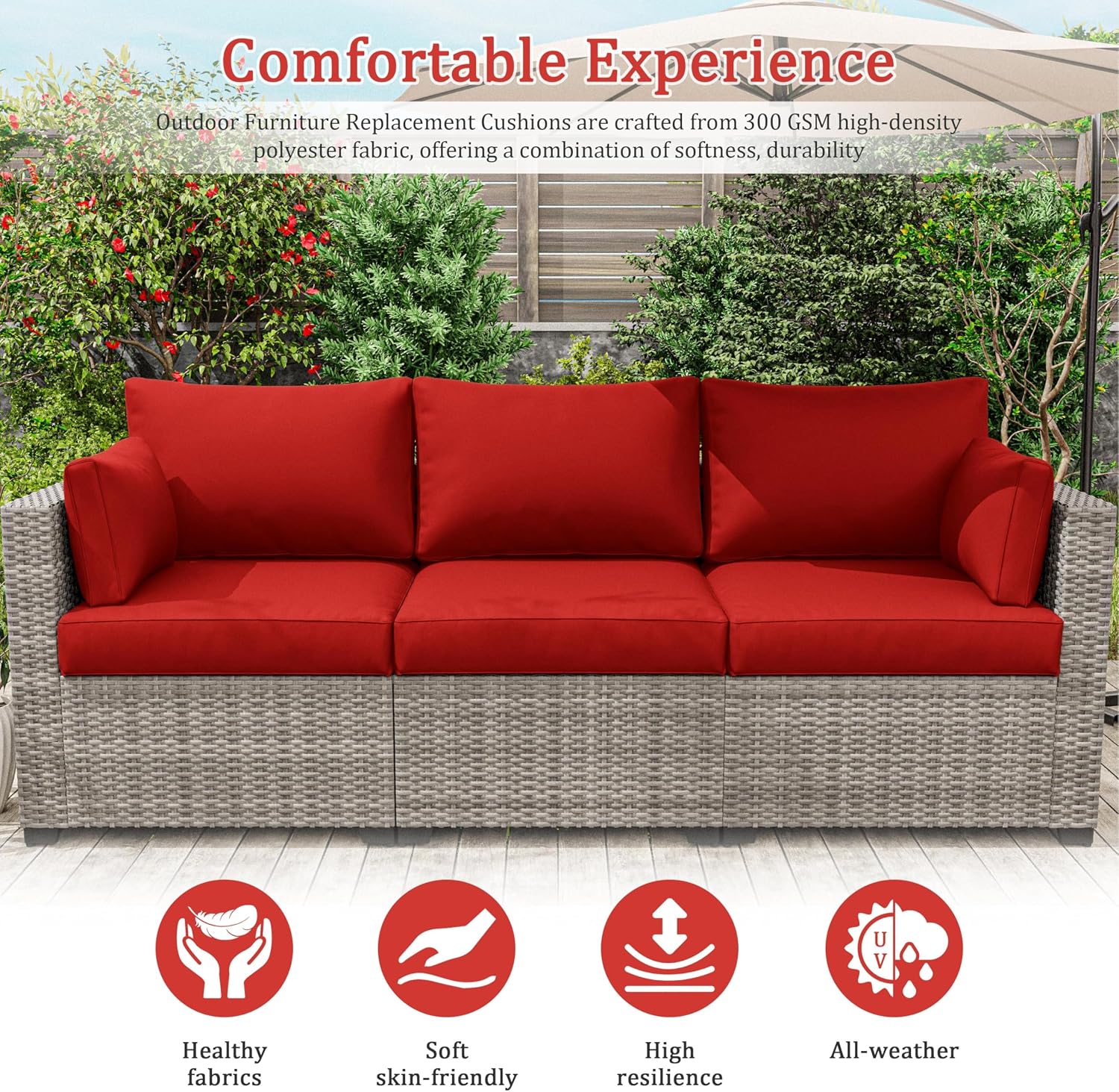 Outdoor Cushions for Patio Furniture Replacement,Waterproof & Fadeness Patio Furniture Cushions, 4" Deep Seat Outdoor Furniture Cushions for Outdoor Rattan Sofa Patio Sectional