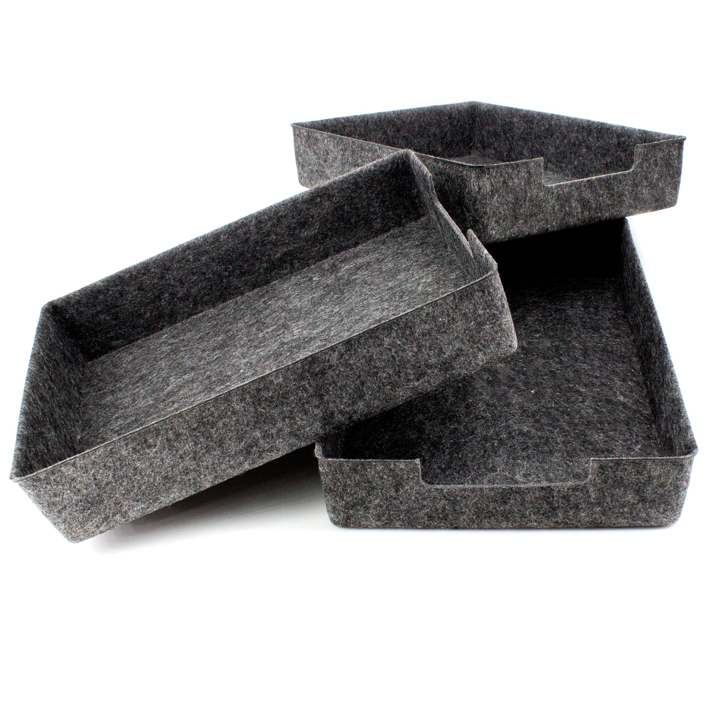 Set di 3 vassoi per documenti in feltro, formato DIN A4, dimensioni: 33,5 x 24,5 x 7 cm, grigio scuro, design impilabile, superficie cancellabile, ripiano per lettere, organizer da scrivania per